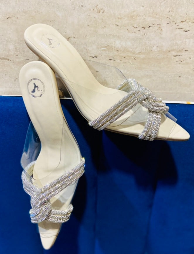 Beige Twist Textured Heels Sandals