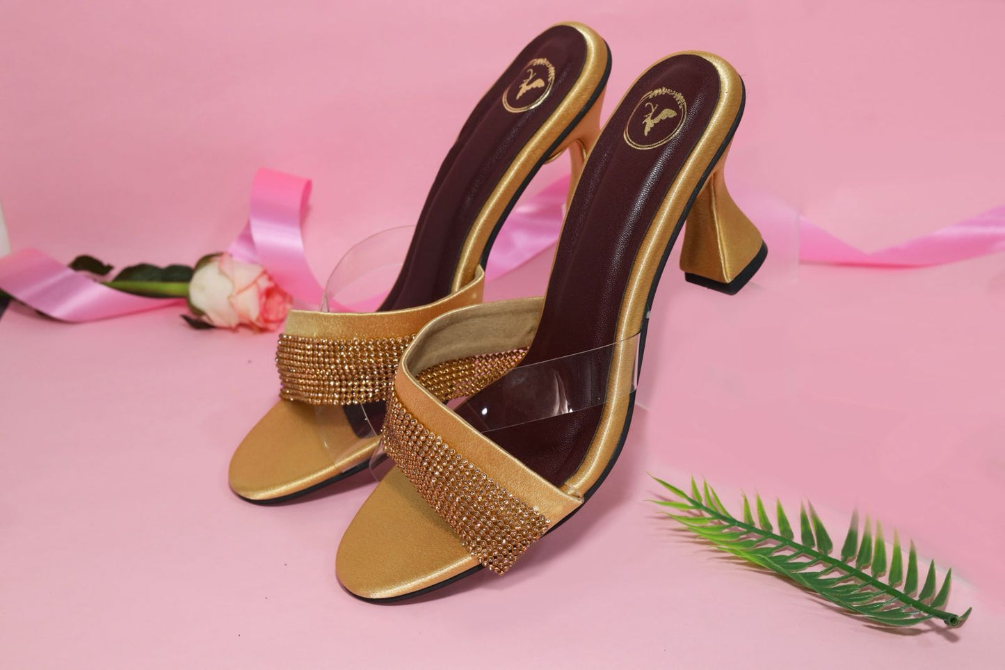 Glance Gold Heels for Women – Open Toe Faux Leather Sandals