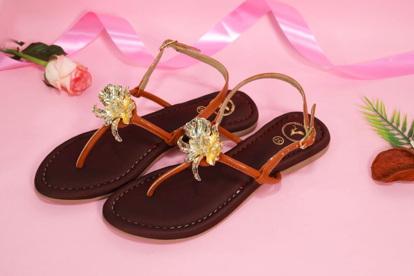 Brown Open Toe Slip on closure Zeno Brown Flat