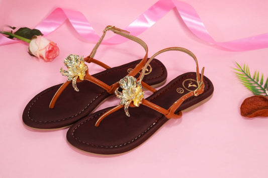 Brown Open Toe Slip on closure Zeno Brown Flat