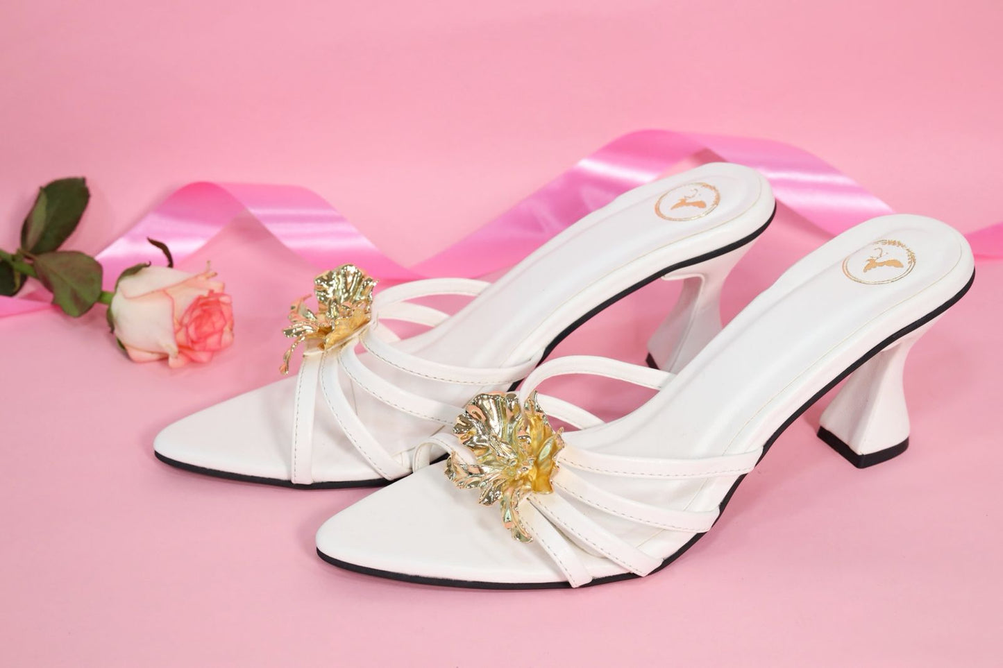 Women Open Toe Faux Leather Zeno White Heels