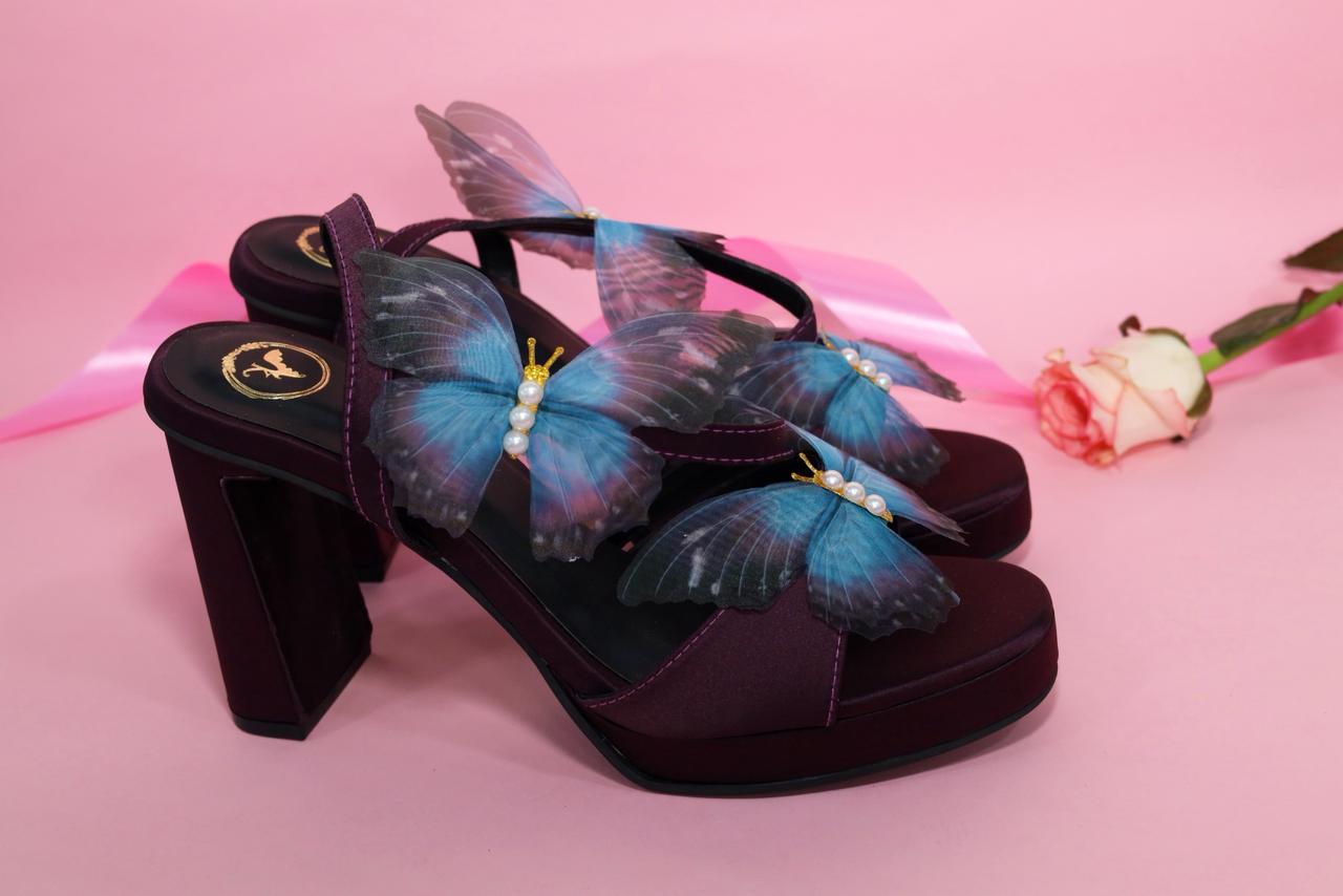 Women Open Toe Butterfly Elevation Block Heel