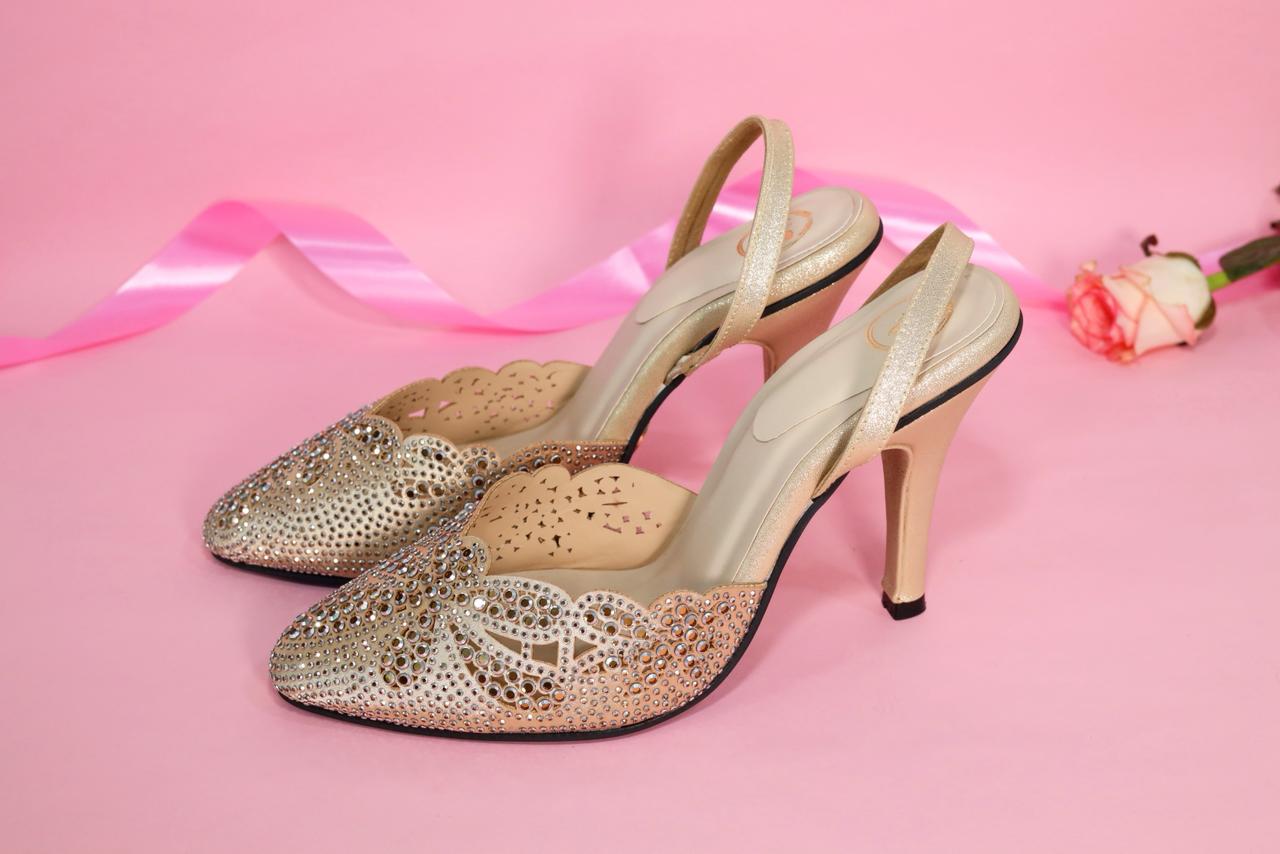 Gold Open Toe Eva Gold Rocks Heel