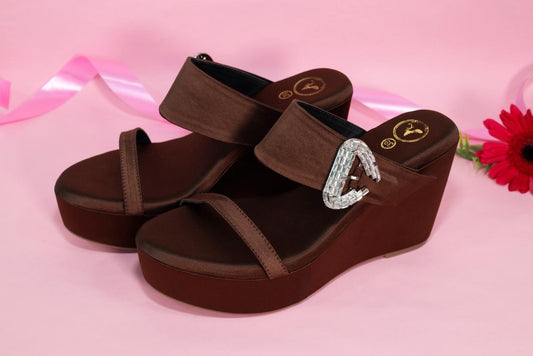 Brown Open Toe Slip-on Dassy Mocha Wedge